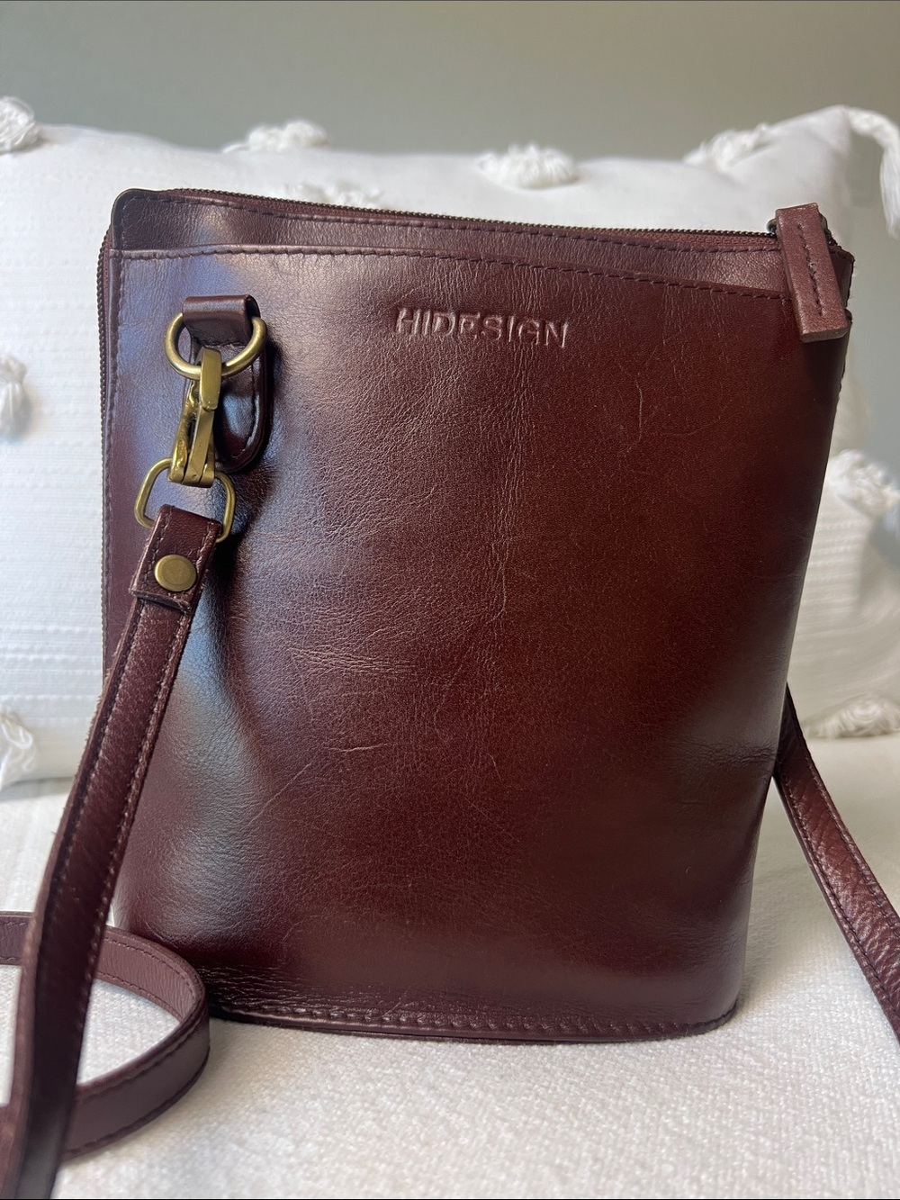 Vintage Hidesign Women's Leather Crossbody Bag - dark brown